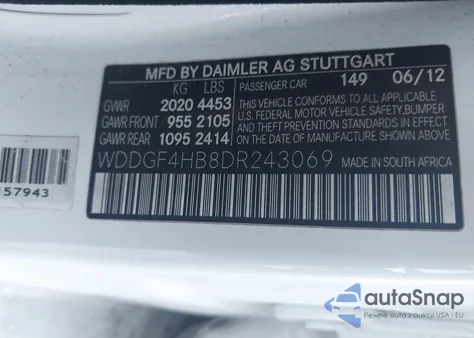 2013 Mercedes-Benz C 250 Sport from USA, damaged, VIN WDDGF4HB8DR243069